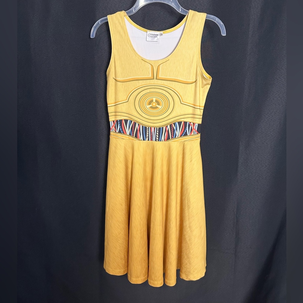 Kawaiian Pizza Apparel C-3PO Design Gold Skater Skirt Dress Star Wars Size Small